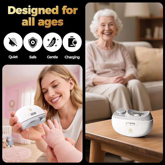 Automatic Nail Clipper – Electric Nail Trimmer & Polisher for Adults, Seniors, Babies, Men & Women – Smart, Safe & Travel-Friendly with Free Heavy-Duty Toenail Clipper