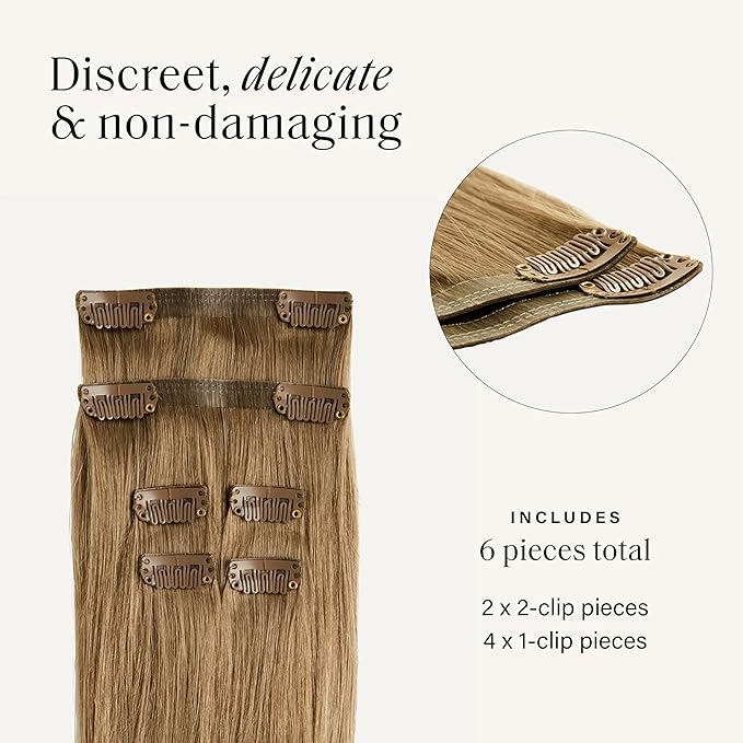 Luxy 100% Remy Human Hair Extensions for Thin Hair Thinning Hair Fill-Ins – 6 Seamless Wefts Multi-Dimensional Color Blend - Natural-Looking Volume & Coverage 95 grams 20" Bronde Balayage Thinning