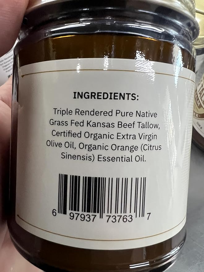 Prairie Fire Candles Grass Fed Beef Tallow Balm - 8 oz - Made in USA - Organic Grass Fed and Finished - Moisturizing Skin Care Orange
