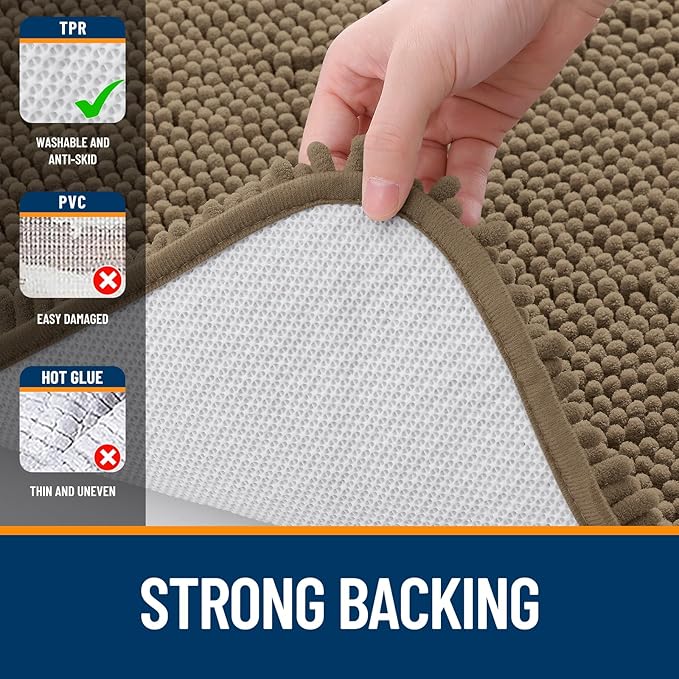 OLANLY Bathroom Rugs 40x32, Extra Soft Absorbent Chenille Bath Rugs, Rubber Backing Quick Dry, Machine Washable Bath Mats for Bathroom Floor, Tub and Shower, Home Decor Accessories, Tan