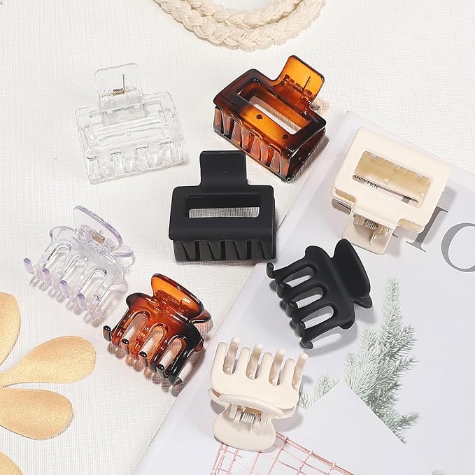 Medium Hair Clips Combination 2 Styles Small Claw Clips for Thin Hair 8 Pcs Matte Non-slip Rectangle Jaw Clips Square Hair Accessories for Women and Girls (Transparent)