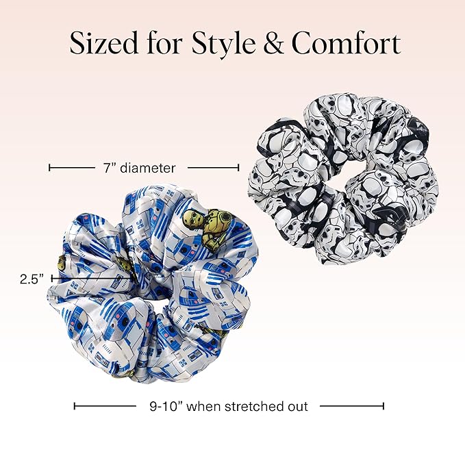 Kitsch x Star Wars R2-D2 & Stormtrooper Scrunchies for Women- Softer Than Silk Scrunchie, No Crease Hair Ties, Perfect For Day And Night Creaseless Hair Accessories | Ideal Gifts for Women - 2pcs