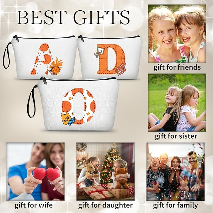 ARIOSEY Basketball Gifts Monogrammed Cosmetic Travel Makeup Bag Basketball Accessories Graduation Birthday Gifts for Girls Coaches Daughters Team Friend Mom Player-O