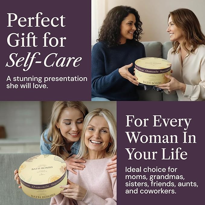 Bath Bombs Set 7 pcs - Gift Set for Women, 200g Extra Large Oversized, Mineral Bath Bombs for Sensitive Skin, Gift Set or Birthday or Mothers Day, Gift Box Valentine's Idea for Her