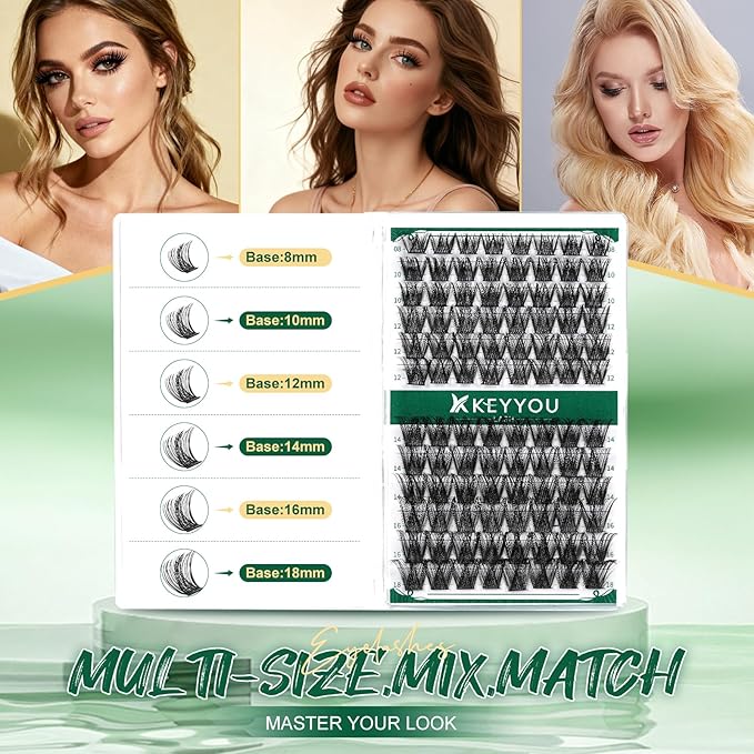Lash Clusters 96pcs Individual Lashes Y22 D Curl 14mm Eyelash Clusters KEYYOU Volume Wispy Lash Extension Soft&Comfortable Easy DIY at Home(Y22,D-14mm)
