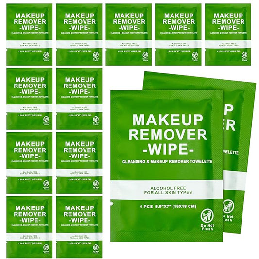 100 Count Makeup Remover Wipes Bulk Individually Wrapped, Travel Towelette Makeup Remover Individual Gentle Cleansing for Face Mascara Lipstick Remove Makeup