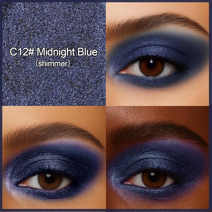 Erinde Waterproof Cream Eyeshadow Stick, Midnight Blue Shimmer Eye Shadow Sticks, Cream to Powder Eyeshadow Crayon, Buildable & Blendable Long-Lasting Eye Shadow Stick, Vegan & Cruelty-Free, C12