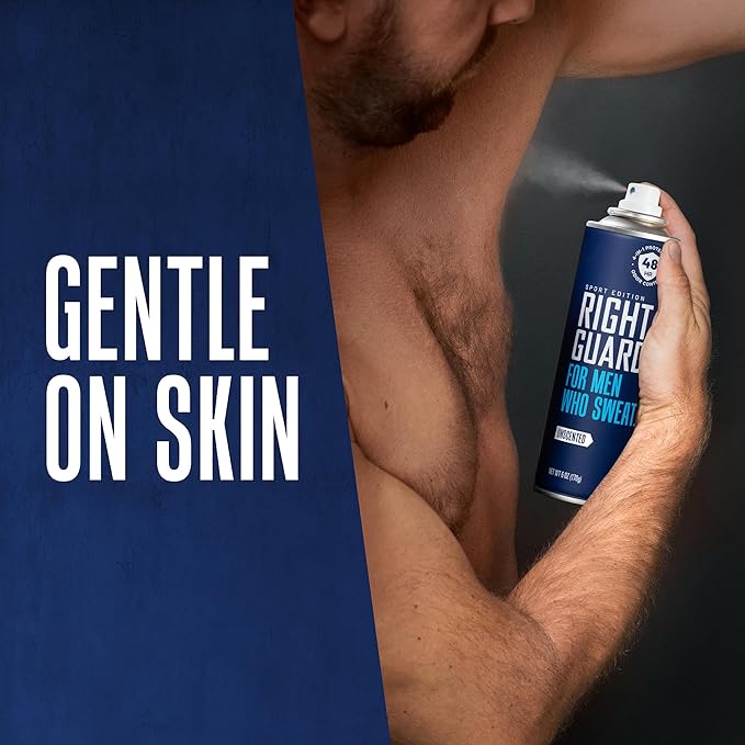 Right Guard Sport Unscented Antiperspirant & Deodorant Spray - 4-in-1 Protection Spray Deodorant For Men, Blocks Sweat, 48-Hour Odor Protection, Quick-Drying, & Long-Lasting, 6oz (3 Pack)