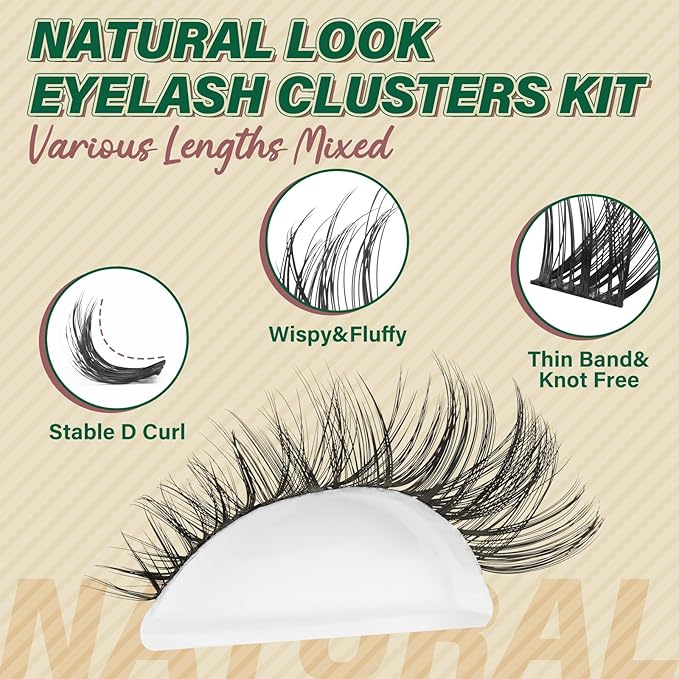 KEYYOU Lash Clusters Kit 144pcs Soft&Natural Lash Clusters Fluffy Lash Extension Kit D Curl 8-18MIX with Bond and Seal,Applicator Thin Band Eyelash Clusters for DIY at Home(Haze）