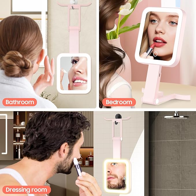 Magnifying Travel Mirror with Light, 30X/1X Double-Sided Magnifying Mirror with 3 Color Lights, Brightness Adjustable, Foldable Handheld Makeup Mirrors Portable for Travel and Desktop Use
