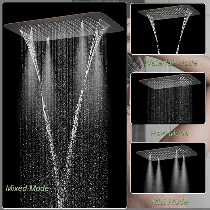 KATAIS Oil Rubbed Bronze 16X24 inch Ceiling Mounted Shower Head Set(Rain&Waterfall&Mist 3 Modes), Digital Display Shower System with 6 PCS Body Jet and Handheld Spray