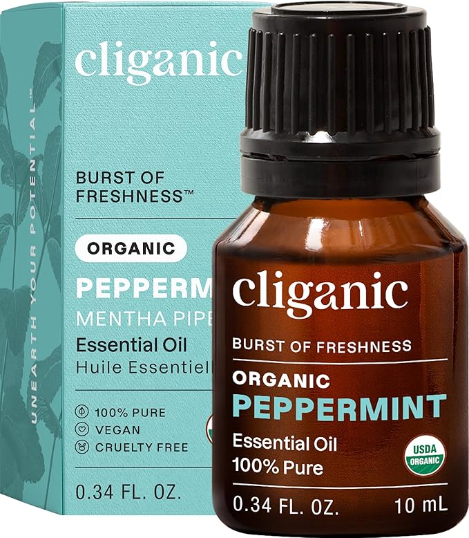 Cliganic Organic Peppermint Essential Oil, 100% Pure Natural Undiluted, for Aromatherapy | Non-GMO Verified (Packaging May Vary)