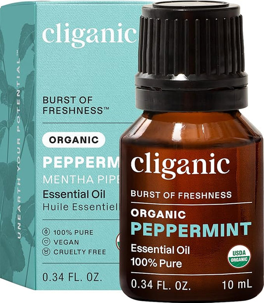 Cliganic Organic Peppermint Essential Oil, 100% Pure Natural Undiluted, for Aromatherapy | Non-GMO Verified (Packaging May Vary)