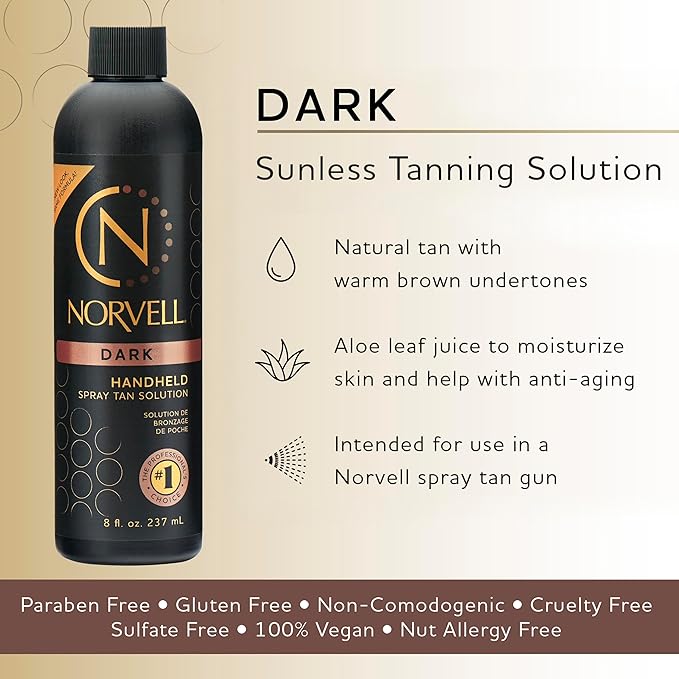 Norvell Premium Spray Tan Solution Dark 8 fl oz – Professional Sunless Tanning Formula for Deep Natural Bronze, Streak Free, Fast Drying, Long Lasting Color