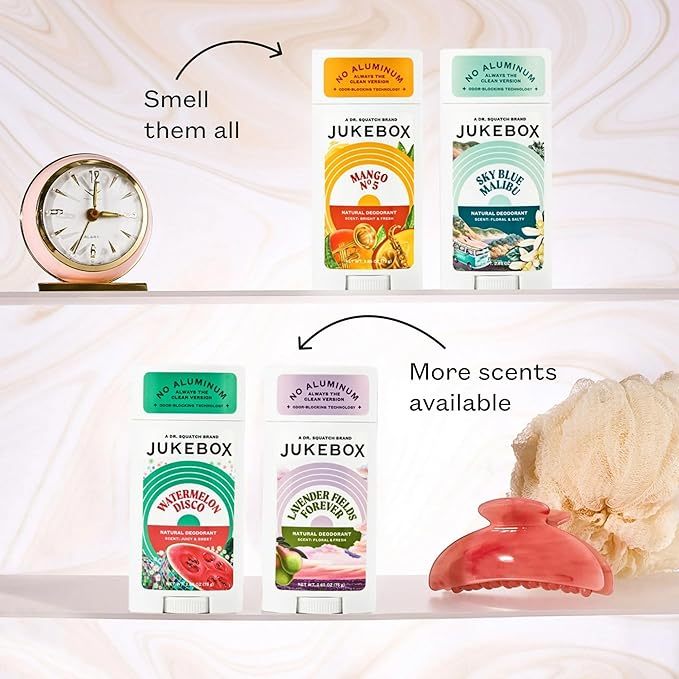 JUKEBOX Natural Deodorant for Women–Lavender Fields Forever Scent–Aluminum-Free, No Baking Soda, No Harsh Chemicals, Odor Blocking Technology, Lavender,Pear,Driftwood-a Dr. Squatch Brand-2.65oz,2 Pack