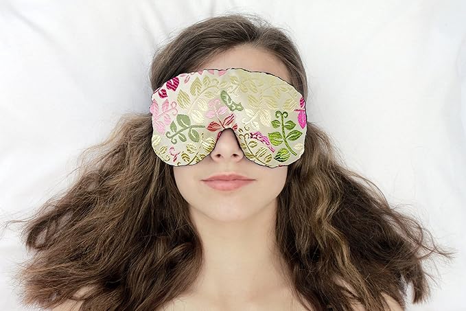 Candi Andi Handmade Weighted Sleep Eye Mask Yoga Pillow - Flax Seed Fill - Lavender Scented - Creamy Leaves - TEMFL-CL
