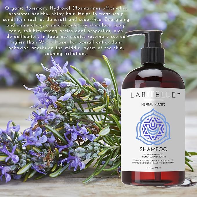 Laritelle Organic Unscented Shampoo Herbal Magic – 17.5 oz – Sulfate-Free, Vegan Hair Growth Shampoo for Sensitive Scalp – Made in California