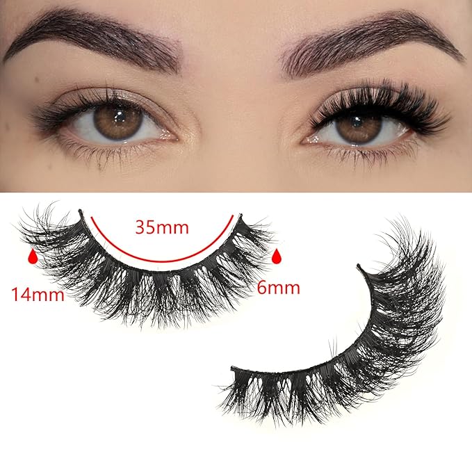 FARRED False Lashes Wispy Natural Strip Eyelashes 14mm Cat Eye Mink Lash Strips Full Volume Fake Cateye Eyelash Pack Natural Look 10 Pairs Short Thick Fluffy Pestañas Postizas for Women