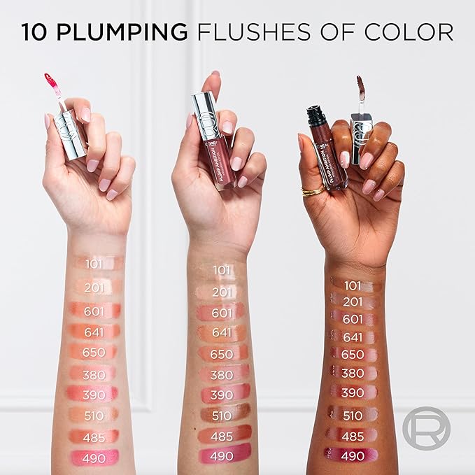 L'Oreal Paris Plump Ambition Hyaluron Lip Oil, 24 HR Lip Gloss with Hyaluronic Acid, Volumizing Formula with Glass-Like Shine, Latte Glace 641, 0.16 Fl Oz