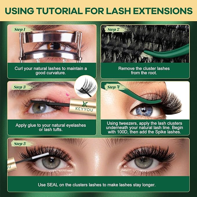 KEYYOU Lash Clusters 280Pcs 100D Long 10-18MIX Lash Spikes Eyelash Clusters Volume Individual Lashes DIY Spiky Lash Extension Cluster Eyelash Extensions(100D&Spikes-D-12-20MIX+13-21MIX)