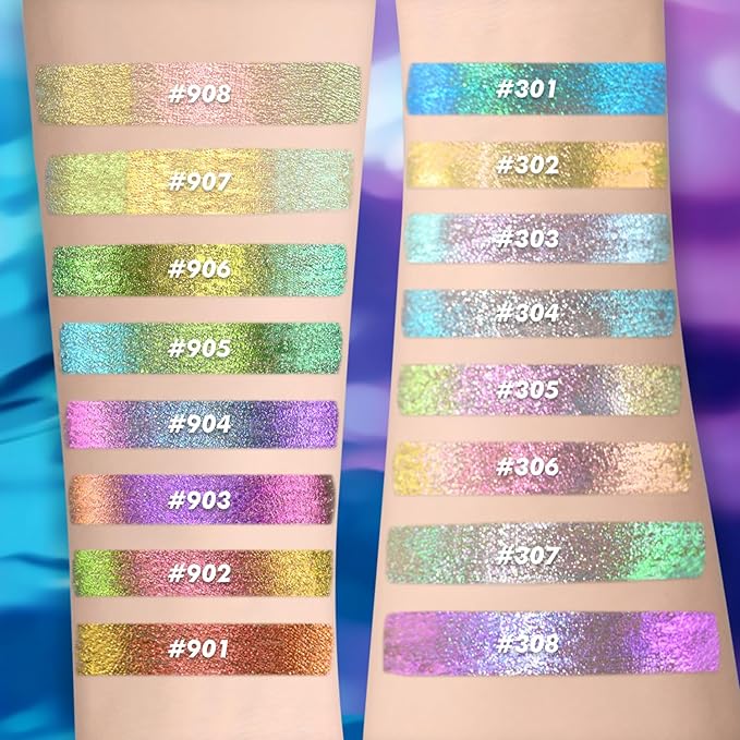 CHARMACY Chameleon Liquid Glitter Eyeliner - Highly Pigmented, Metallic MultiColor Shifting, Waterproof, Ultra-Fine Tip, Longwearing, Smudge-proof (#302)
