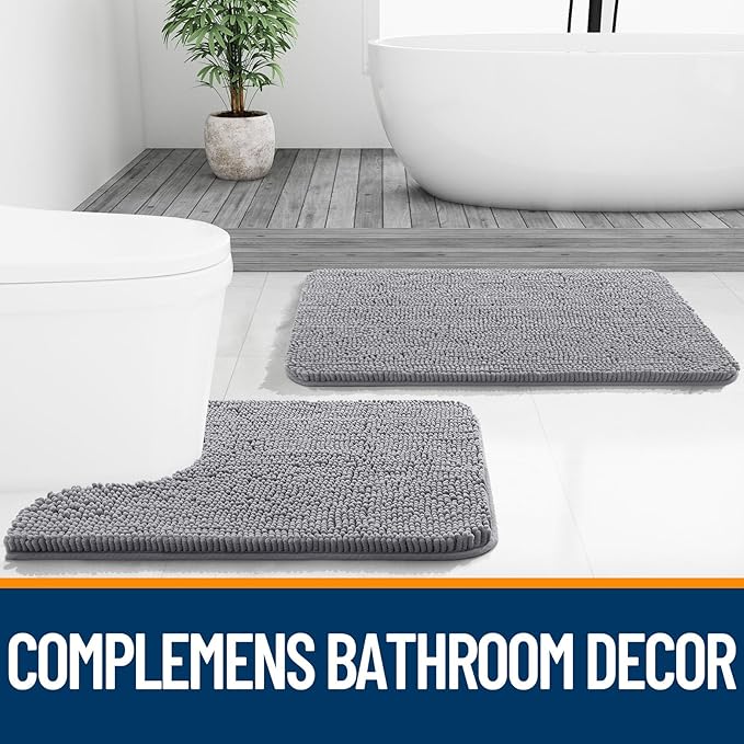 OLANLY Bathroom Rugs 32x20, Extra Soft Absorbent Chenille Bath Rugs, Rubber Backing Quick Dry, Machine Washable Bath Mats for Bathroom Floor, Tub and Shower, Home Decor Accessories, Grey