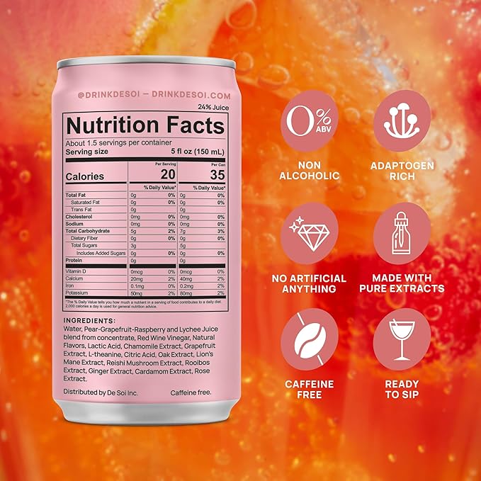 De Soi Soiree Set (Tres Rose + Spritz Italiano) Mocktails NA Drinks 8 fl oz (12-pack) - Adaptogen Drink, Sparkling Drink with Calming Botanicals, Mocktail Drinks, Gluten Free, No Artificial Flavors
