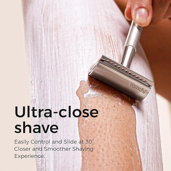 ZOMCHI Double Edge Safety Razor for Men & Women, Eco-Friendly Metal Shaver with 5 Refill Blades, Reusable Manual Razor for Smooth Close Shave – Matte Silver