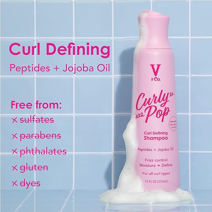 V&Co. Beauty Curly Hair Shampoo & Conditioner Set (12 Oz. Each) with Peptide Technology, Enhances Curl Definition, Sulfate Free Conditioner and Shampoo for Naturally Curly Hair, Gentle, Color Safe