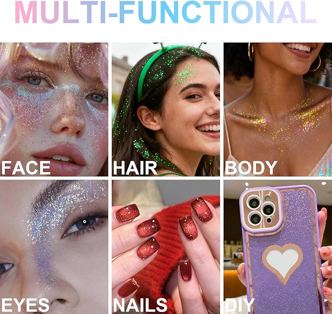 1PC Roll-on Holographic Body Glitter Gel for Body, Hair, Face, Chameleon Color Changing Glitter Gel Under Light, Chunky Mermaid Sequins Festival Party Rave Accessories Shimmer Makeup (Sparkling Pink)