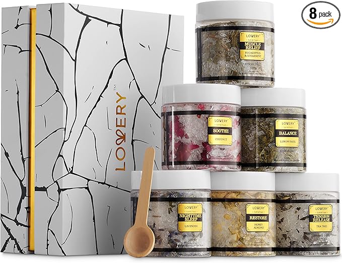 Gifts for Women Who Have Everything, Epsom Bath Salts Gift Basket Set, Self Care Salt W/Essential Oil, Valentines Day Gifts for Her, Mom, Lavender, Eucalyptus, Lemon, Coconut, Tea Tree, Honey Almond