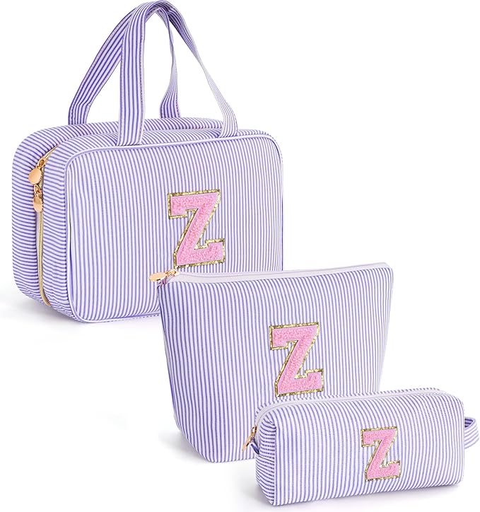 Fystdtote Birthday Gifts for Women Girls - Personalized Toiletry Pouch Initial Cute Makeup Bags Cosmetic Bag Make Up Bag Gift for Her Friend Mom Teacher Sister Teenager Female - Lavender,Z