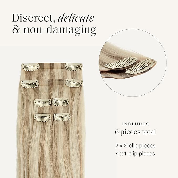 Luxy 100% Remy Human Hair Extensions for Thin Hair Thinning Hair Fill-Ins – 6 Seamless Wefts Multi-Dimensional Color Blend - Natural-Looking Volume & Coverage 50 grams 12" Beige Blonde Balayage