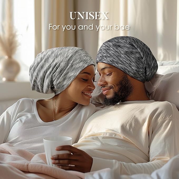 LULUSILK 100% Mulberry Silk Lined Sleep Cap, Adjustable Silk Hair Wrap for Sleeping, Assorted Color Light Grey