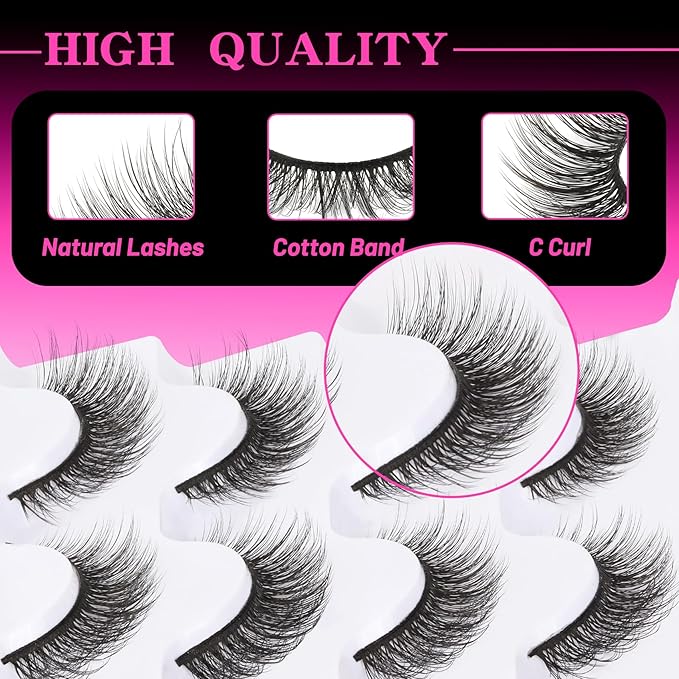 Veleasha Lashes Wispy False Eyelashes Cat Eye 100% Handmade Eyelashes 3D Effect Faux Mink Natural Look Fake Lashes Short Eye Lightweight Lashes with Soft Cotton Band 5 Pairs Pack (Daily)