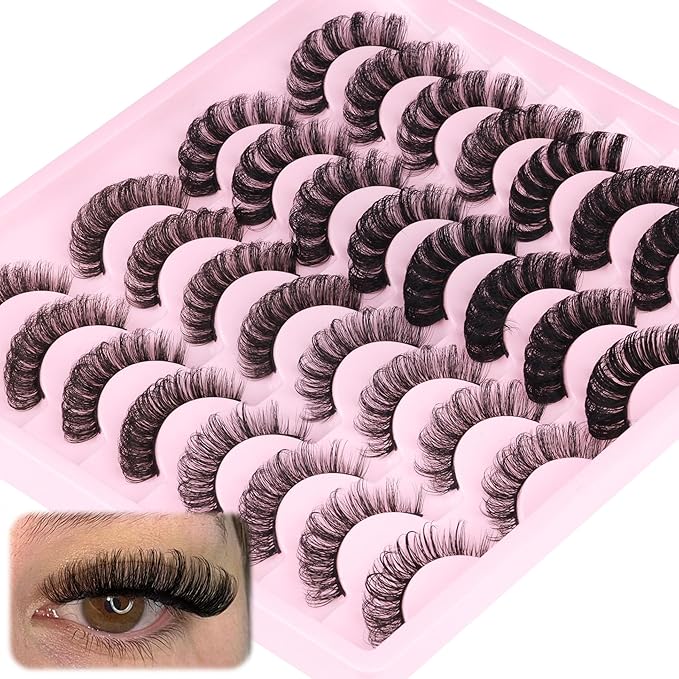 Russian Strip Lashes D Curly False Eyelashes Wispy 4 Styles Fake Eyelashes Natural Russian Eyelashes Fuzzy Mink Lashes that Look Like Extensions 16 Pairs ALICROWN