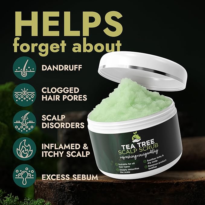 Tea Tree Scalp Scrub | Itchy & Dry Scalp Care with Tea Tree Oil, Quartz Powder & Sea Salt | Gently Exfoliates, Helps Reduce Flakes, Supports Healthy Hair Growth & Scalp Balance (pack of 2)