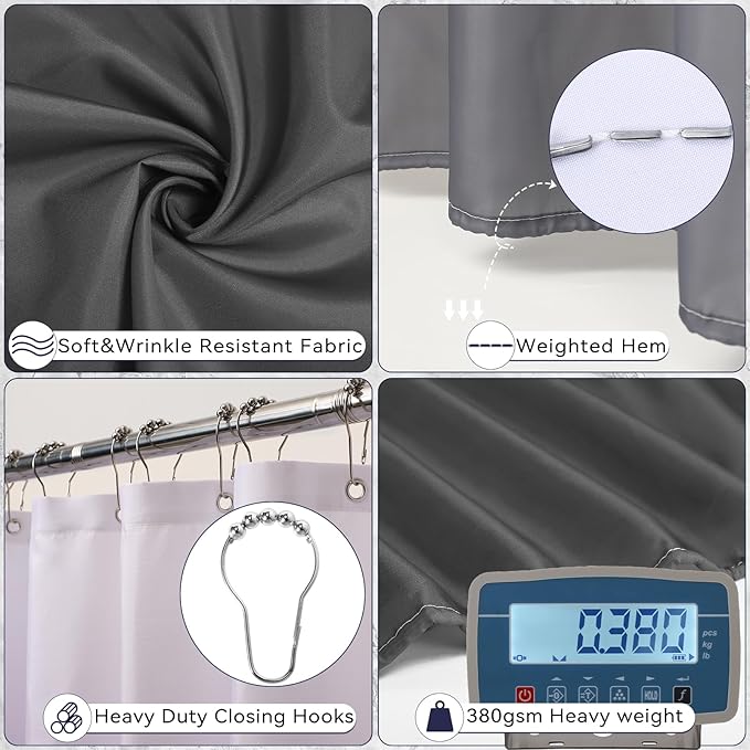 XLHOMO Bathroom Set - Grey Bathroom Accessories Set with Shower Curtain, Bath Towels, Soap Dispenser, Toilet Brush, Trash Can, Grey Bathroom Accessories Sets Complete for Housewarming