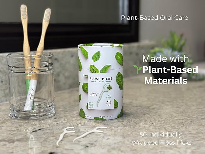 Individually Wrapped Biodegradable Dental Floss Picks, Mint Flavor, PBAT & Starch-Based Material, Single-Use Flossers for Daily Oral Care