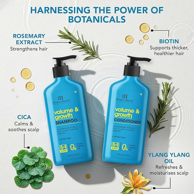 Botanic Hearth Volume & Growth Shampoo and Conditioner Set, 16 fl oz Each – With Biotin & Rosemary, Helps Strengthen Hair Sulfate & Paraben Free