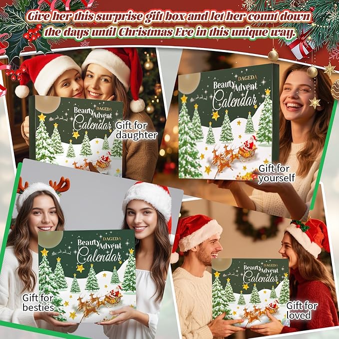 DAGEDA Beauty Advent Calendar 2025,24 Days Christmas Makeup Advent Calendar, Teen Girl Gifts Trendy Stuff Makeup Set, 24 Surprise Christmas Countdown Festival Gifts Set for Mom Wife Girlfriends Sister