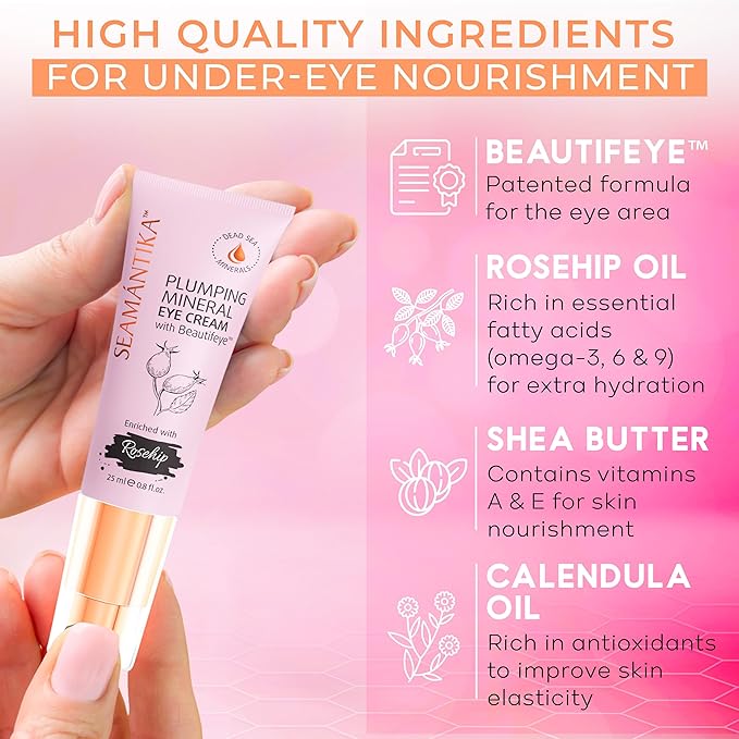 SEAMANTIKA PLUMPING MINERAL EYE CREAM - Firming, Lifting, & Smoothing Formula, Eye Cream Anti-Aging - Quick Absorbing & Rich Moisture Finish, Beautifeye Concentrate for Dry & Wrinkled Skin - 25 ml