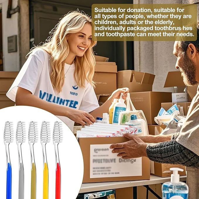 Disposable Toothbrushes with Toothpaste Individually Wrapped 5 Colors Bulk Toothbrush and Toothpaste 10g for Homeless,Shelter,Air Bnb/Hotel/Guest Apartment (30)