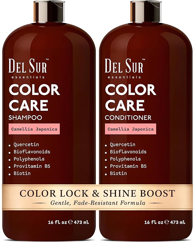 DEL SUR Color Safe Shampoo and Conditioner Set | 16 fl oz Each | with Camellia Japonica, Quercetin & Biotin | Color Protecting, Hydrating & Anti Frizz Care for Color Treated Hair