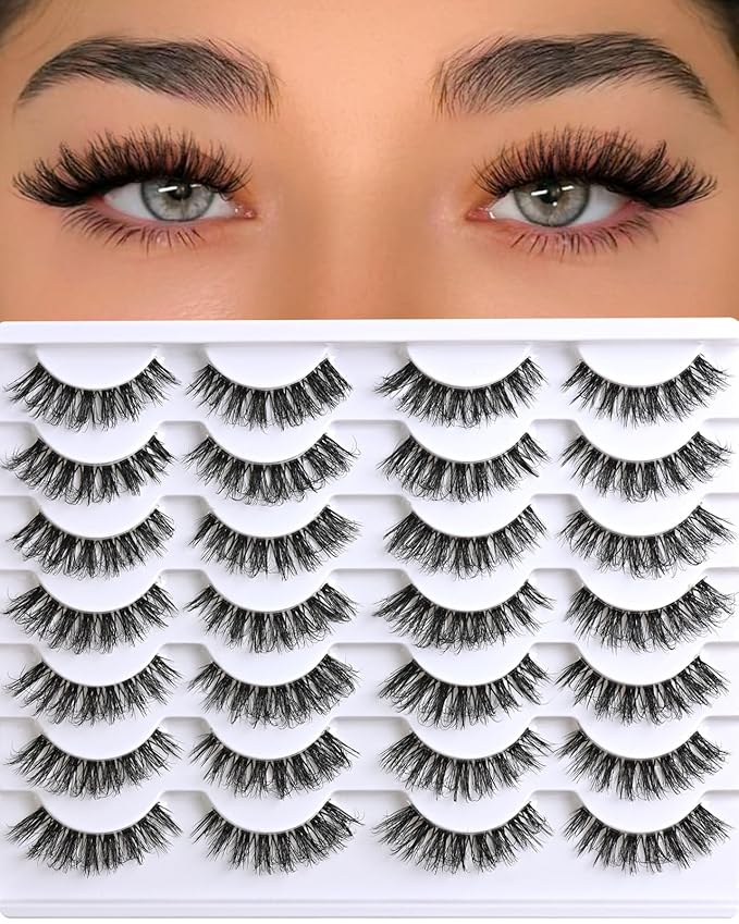 Lashes False Eyelashes Natural Wispy Fake Lash Strips 50D Strip Lash Clusters Cat Eye Volume Mink Eyelash Pack Fluffy Eye Lashes Natural Look Short Cateye Full Pestañas Sets by FenBair