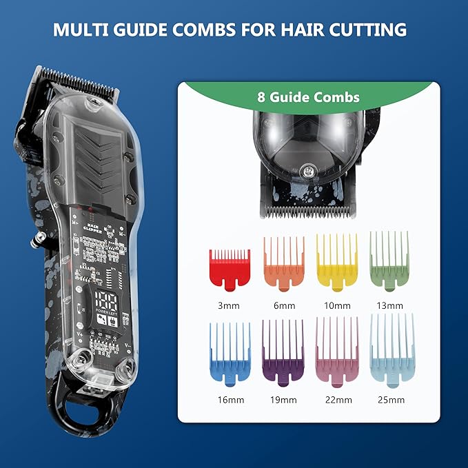Professional Hair Clippers for Men, Cordless Barber kit for Hair Cutting & Grooming, Hair Clippers Set for Barber Haircut with LED Display 8 Fade Taper Combs(Black)