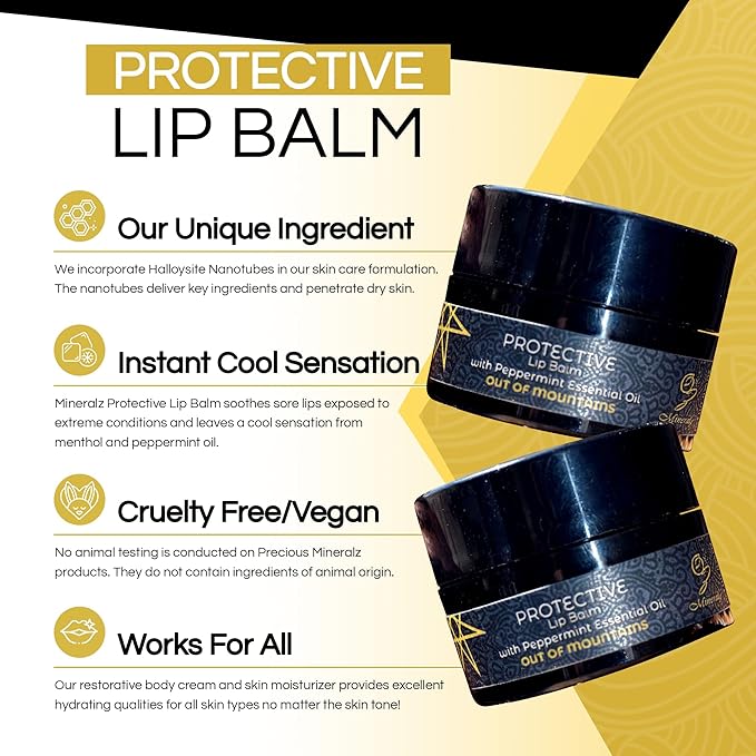 OUT OF MOUNTAINS Protective Lip Balm with Peppermint Essential Oil, Natural Lip Balm with Vitamin E & C, Soothing Sore Lips, Anti-Oxidants for Healthy Lips