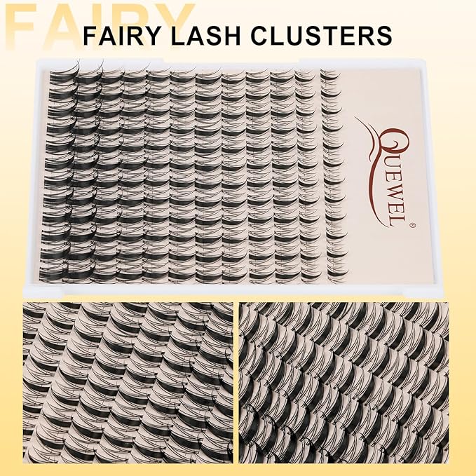 QUEWEL Fairy-Lash Clusters Kit, 144pcs Manga-Lash Clusters Kit Mix10-18mm Cluster Eyelash Extensions Kit With Lashes Bond and Seal, Lash Tweezers, Remover for DIY Natural Lashes(FD-Fairy 4 Set)