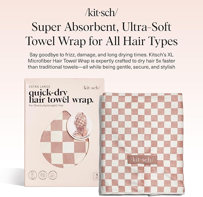 Kitsch XL Microfiber Hair Towel Wrap for Women - Microfiber Towel, Super Absorbent, Quick Dry, Anti-Frizz - for Long & Short Hairs, Turbans for Women