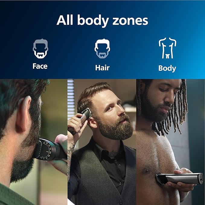 Norelco Philips All-in-One 7000 Series 23-Piece Trimmer - Electric Shaver and Clipper for Face, Beard, Head & Body, Self-Sharpening Titanium Blades, 26 Length Settings (0.5-16 mm), MG7970/49